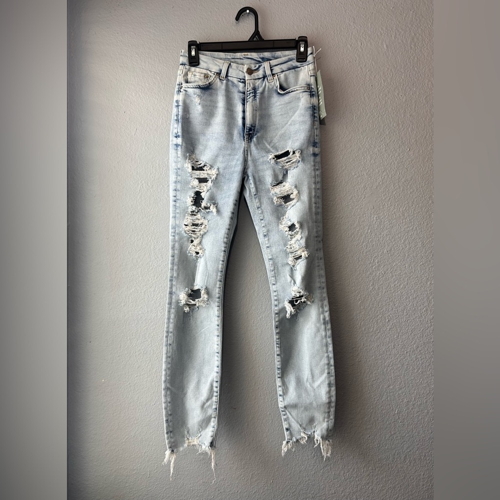 &Denim Super Skinny Coupe Ultra Moulante Denim Jeans Distressed Women's Sz 4